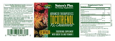 Photo of the Nature's Plus Advanced Therapeutics Tocotrienol Rx-Cholesterol label