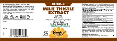 Photo of the Country Life Milk Thistle Extract 200 mg label