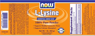 Photo of the NOW L-Lysine label