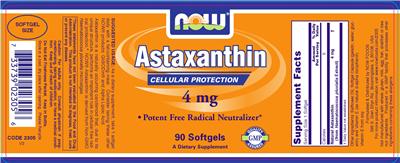 Photo of the NOW Astaxanthin 4 mg label