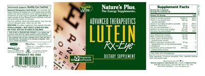 Photo of the Nature's Plus Advanced Therapeutics Lutein Rx-Eye label