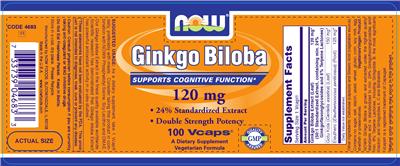Photo of the NOW Ginkgo Biloba 120 mg label