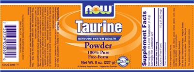 Photo of the NOW Taurine Powder label