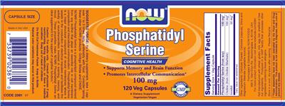 Photo of the NOW Phosphatidyl Serine 100 mg label
