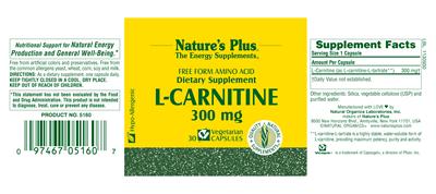 Photo of the Nature's Plus Free Form Amino Acid L-Carnitine 300 mg label