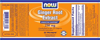Photo of the NOW Ginger Root Extract 250 mg label