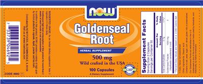 Photo of the NOW Goldenseal Root 500 mg label