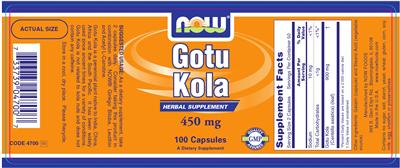 Photo of the NOW Gotu Kola 450 mg label