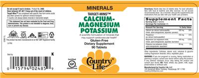 Photo of the Country Life Target-Mins Calcium Magnesium Potassium label