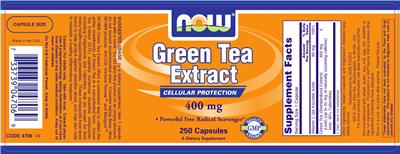 Photo of the NOW Green Tea Extract 400 mg label