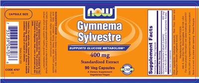 Photo of the NOW Gymnema Sylvestre 400 mg Standardized Extract label