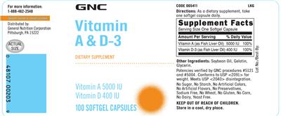Photo of the GNC Vitamin A & D-3 label