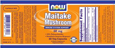 Photo of the NOW Maitake Mushroom 60 mg label