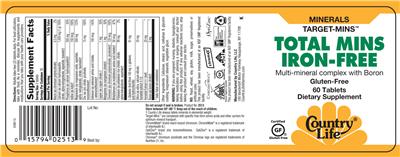 Photo of the Country Life Target-Mins Total Mins Iron-Free label