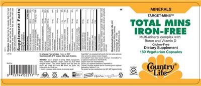 Photo of the Country Life Target-Mins Total Mins Iron-Free label
