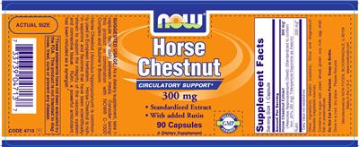 Photo of the NOW Horse Chestnut 300 mg label
