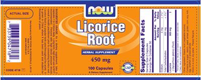 Photo of the NOW Licorice Root 450 mg label