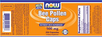 Photo of the NOW Bee Pollen Caps 500 mg label
