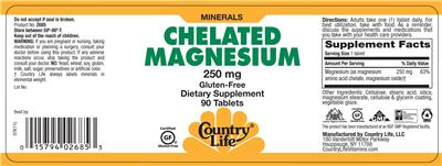 Photo of the Country Life Chelated Magnesium 250 mg label