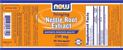 Photo of the NOW Stinging Nettle Root Extract 250 mg label