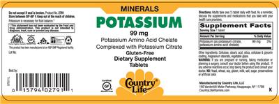 Photo of the Country Life Potassium 99 mg label