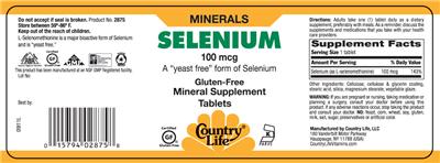 Photo of the Country Life Selenium 100 mcg label