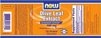 Photo of the NOW Olive Leaf Extract 500 mg label