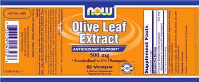 Photo of the NOW Olive Leaf Extract 500 mg label