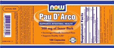 Photo of the NOW Pau D'Arco 500 mg Of Inner Bark label