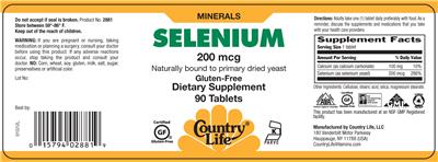 Photo of the Country Life Selenium 200 mcg label