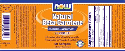 Photo of the NOW Natural Beta Carotene 25,000 IU label