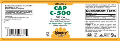 Photo of the Country Life Cap C-500 500 mg label