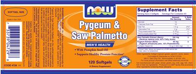 Photo of the NOW Pygeum & Saw Palmetto With Pumpkin Seed Oil label
