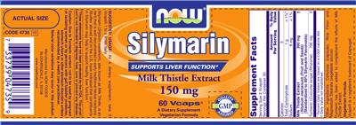 Photo of the NOW Silymarin Milk Thistle Extract 150 mg label
