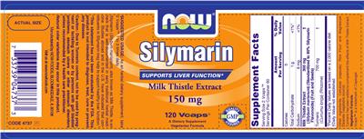 Photo of the NOW Silymarin Milk Thistle Extract 150 mg label