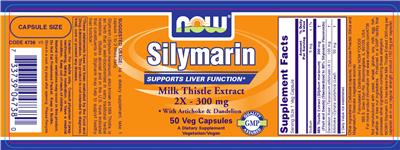 Photo of the NOW Silymarin Milk Thistle Extract 2X - 300 mg with Artichoke & Dandelion label