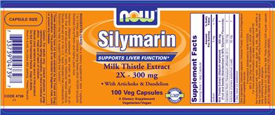 Photo of the NOW Silymarin Milk Thistle Extract 2X - 300 mg with Artichoke & Dandelion label