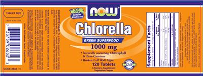 Photo of the NOW Chlorella 1000 mg label