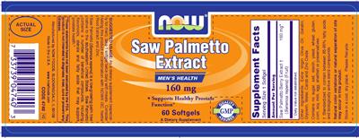 Photo of the NOW Saw Palmetto Extract 160 mg label