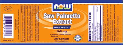 Photo of the NOW Saw Palmetto Extract 160 mg label