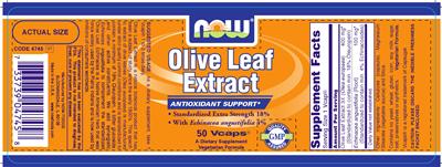 Photo of the NOW Olive Leaf Extract label