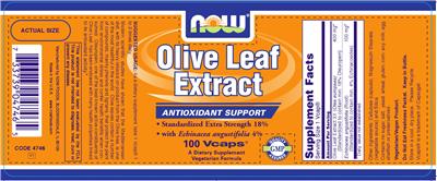 Photo of the NOW Olive Leaf Extract label