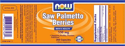 Photo of the NOW Saw Palmetto Berries 550 mg label