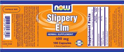 Photo of the NOW Slippery Elm 400 mg label