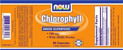 Photo of the NOW Chlorophyll 100 mg label
