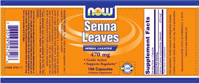 Photo of the NOW Senna Leaves 470 mg label