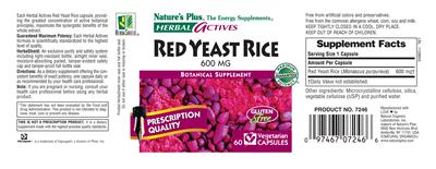 Photo of the Nature's Plus Herbal Actives Red Yeast Rice 600 MG label