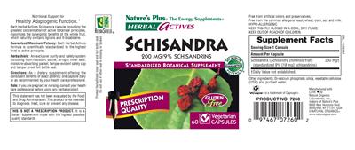 Photo of the Nature's Plus Herbal Actives Schisandra 200 MG/9% Schisandrins label
