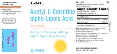 Acetyl-L-Carnitine 500 mg Alpha-Lipoic Acid 200 mg