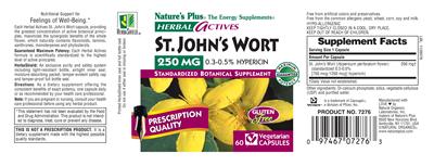 Photo of the Nature's Plus Herbal Actives St. John's Wort 250 MG 0.3-0.5% Hypericin label